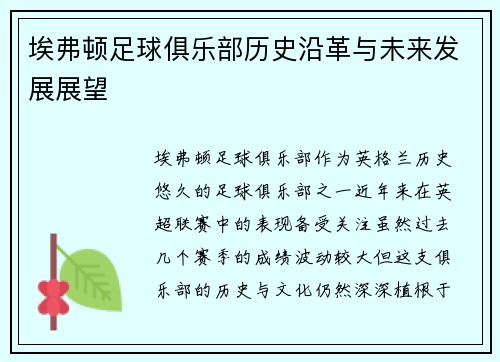 埃弗顿足球俱乐部历史沿革与未来发展展望